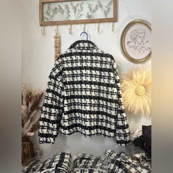 NWT Easel Black White Herringbone Print OversizedJacket Size m - Picture 2 of 7